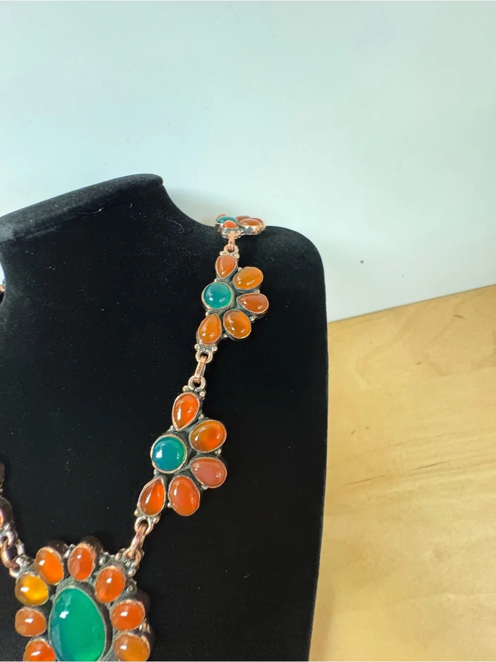 Green & Red Onyx Floral Statement Necklace - Women Jewelry